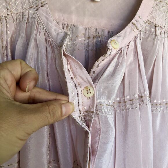 Anthropologie Sarabeth Embroidered Peasant Button Blouse XL Pink Oversized Boho - Picture 6 of 15